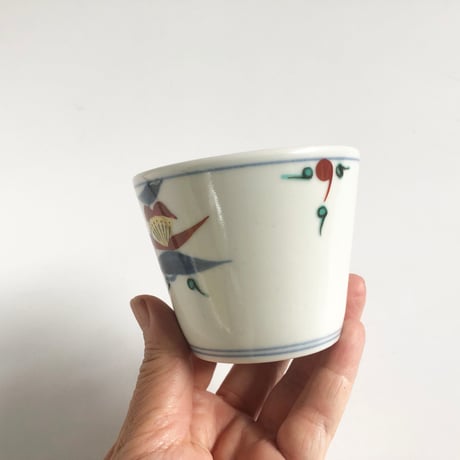 砥部焼 梅山窯 そば猪口 （小）下り赤花〈新品〉