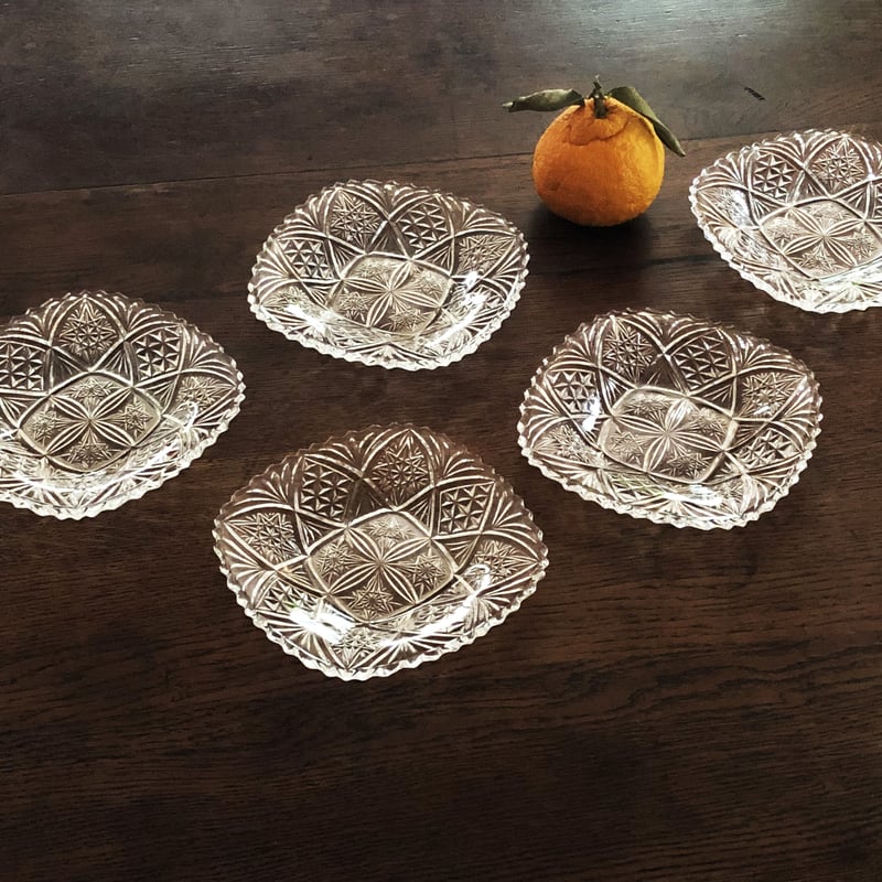 カットガラス デザート皿 5セット〈古物〉 | 器屋 HAKOBE