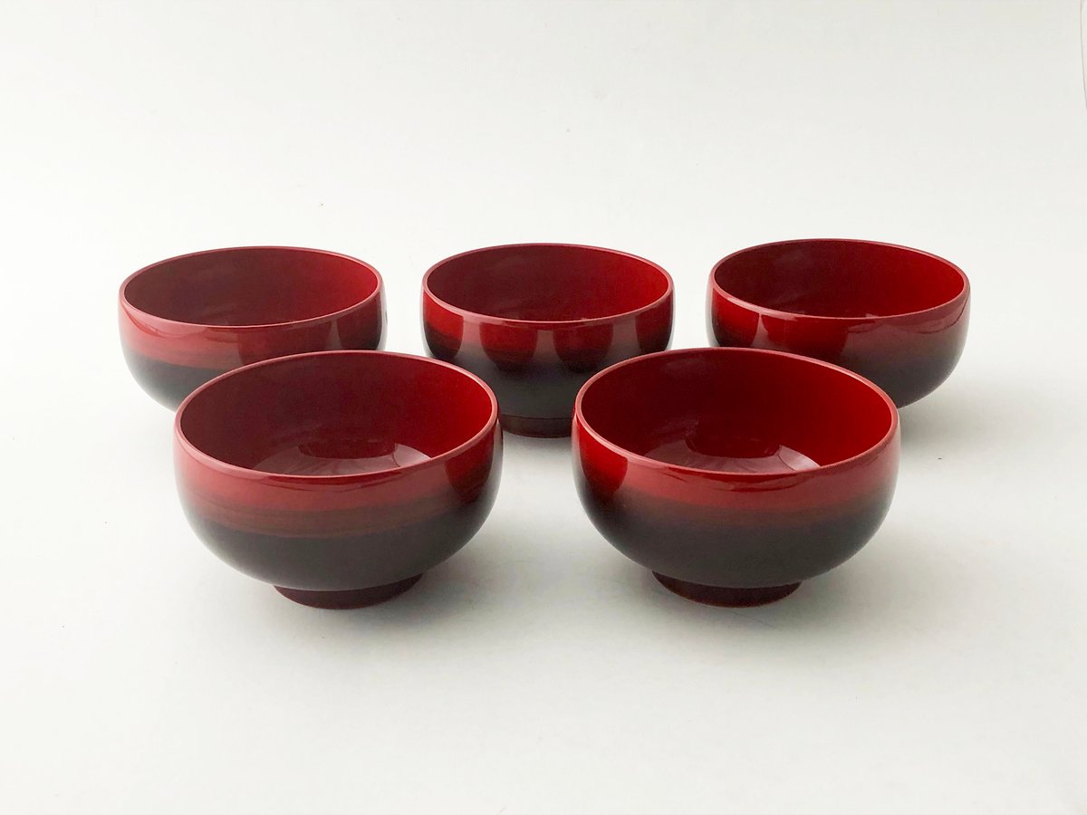 越前塗 野菜 うるし絵 蓋つき 汁椀 5個 絵変り 汁椀 野菜絵変わり 溜
