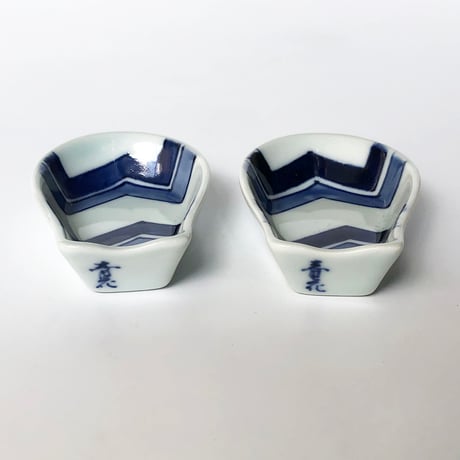 有田焼 青花 江戸紋 長丸レンゲ（台皿付）2セット〈新品〉