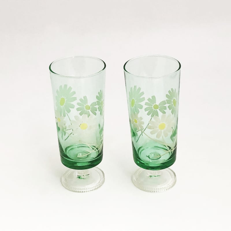 アデリア 脚付きグラス 野ばな 2セット〈古物〉 | 器屋 HAKOBE