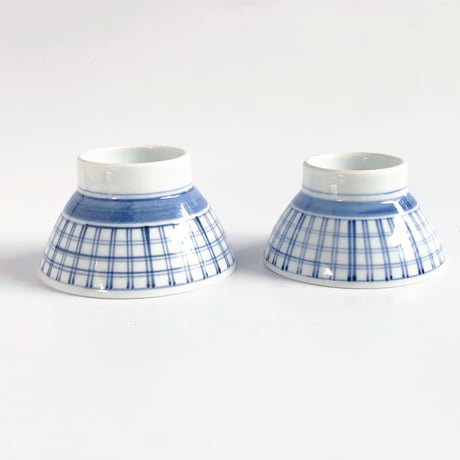 砥部焼 梅山窯 飯碗 くらわんか 格子呉須巻〈新品〉
