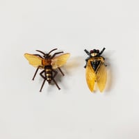 昭和レトロ 駄菓子屋玩具 昆虫ブローチ 蜂＆蝉セット〈新品〉