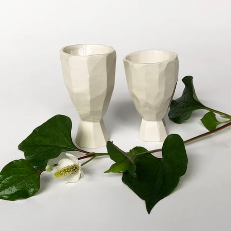河村岳志 足つきぐい呑み 白 2セット〈新品〉