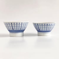 砥部焼 梅山窯 飯碗 くらわんか 格子呉須巻〈新品〉