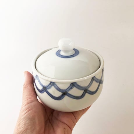 砥部焼 梅山窯 キャンディボウル型蓋物 海〈新品〉