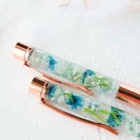 本物のお花を散りばめた固まるハーバリウム　ピンクゴールドボールペン（ブルー２種）　書き心地抜群