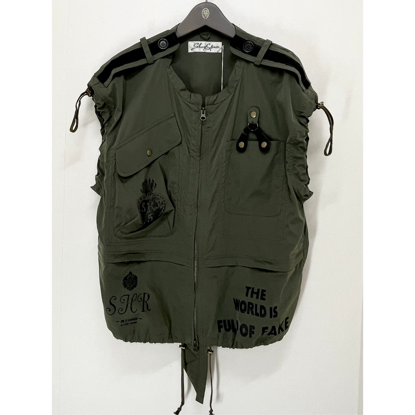 SHARE SPIRIT ベスト サイズ40 Share Spirit・PEACE NO FAKE・前ファス・マルチベスト・Olive・si