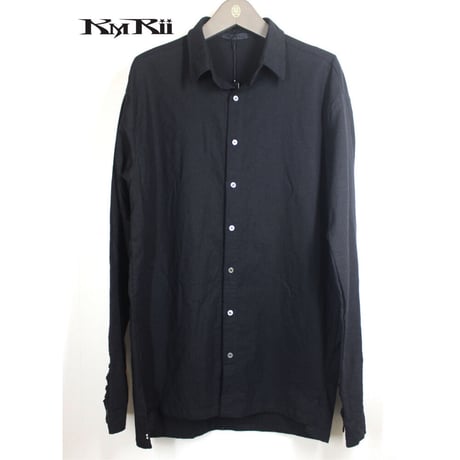 KMRii ・ケムリ・ Splash Cotton  Ramie Shirt・黒シャツ
