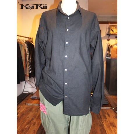 KMRii ・ケムリ・ Splash Cotton  Ramie Shirt・黒シャツ