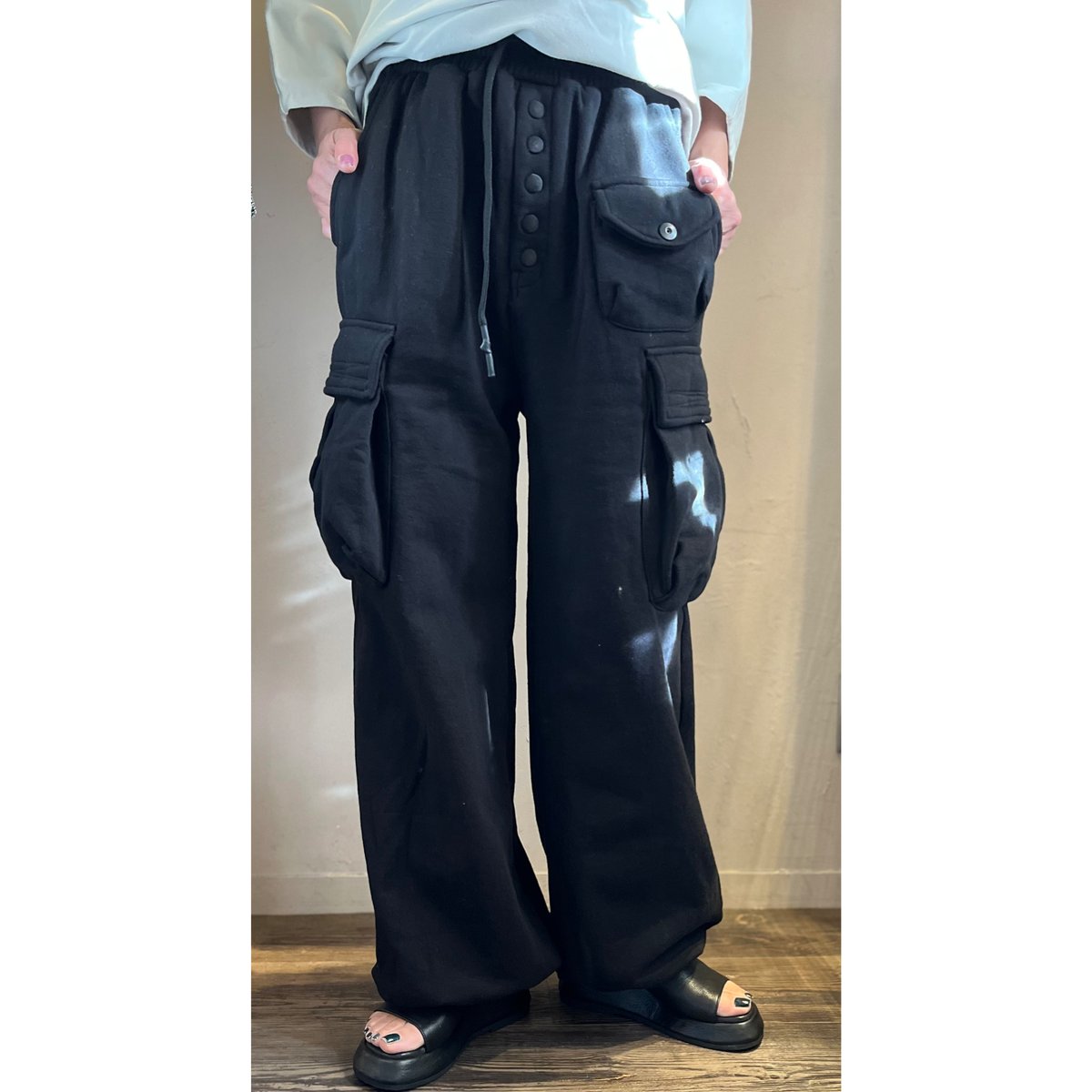 KMRii ケムリ 上質 スウェット ボンテージ カーゴパンツ ブラック 黒