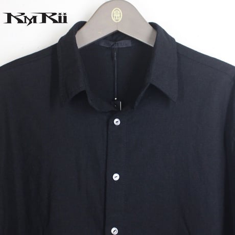 KMRii ・ケムリ・ Splash Cotton  Ramie Shirt・黒シャツ