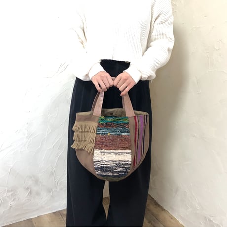 【サンプル088】さをり　ラオス手織りボーダー　ボニートート（size/M）