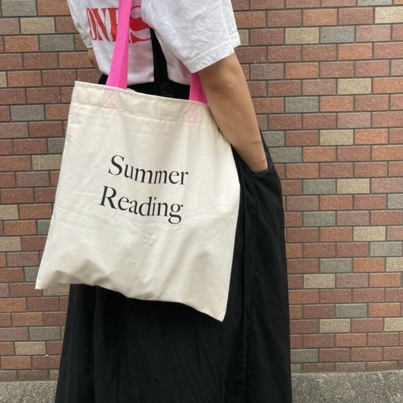 ⭐︎シーチング生地 Summer Reading コットンバッグ pink | NINE