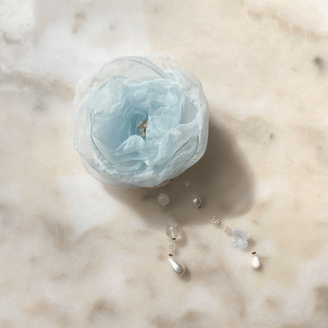 Flower × Pearl code ribbon choker 【Blue Bloom】