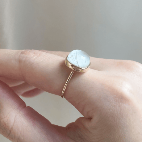 Rutile Quartz × White Mother of Pearl Cabochon Ring