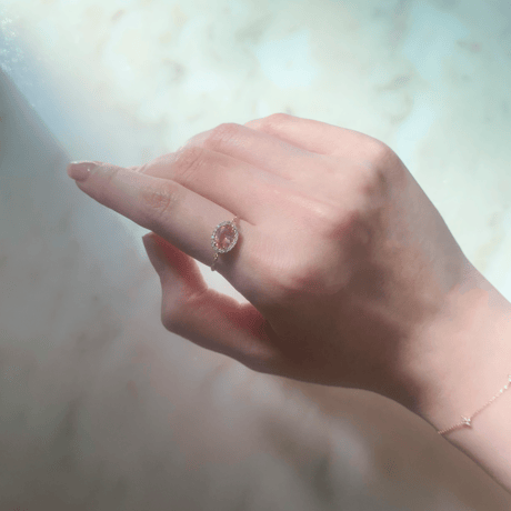 Pink Tourmaline melee diamond chain ring