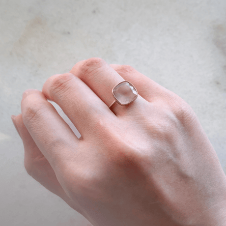 Cushion cut Rose quartz Candy ring（k14）