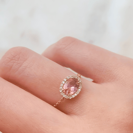 Pink Tourmaline melee diamond chain ring