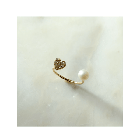 Heart pave pearl ring