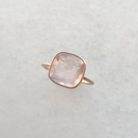 Cushion cut Rose quartz Candy ring（k14）