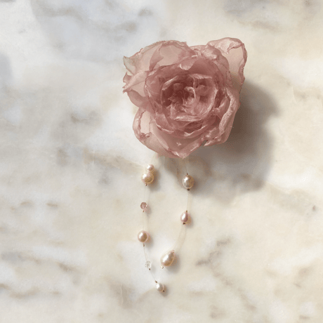 Flower × Pearl code ribbon choker 【Pink Pearl Bloom】