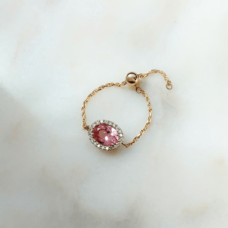 Pink Tourmaline melee diamond chain ring