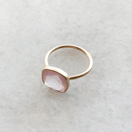 Cushion cut Rose quartz Candy ring（k14）