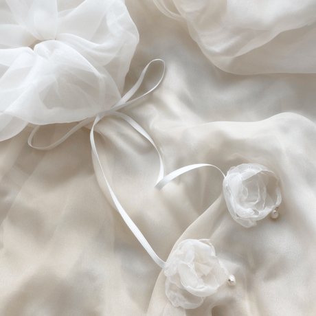 Organza Fabric Flower Pearl Scrunchie