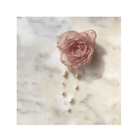 Flower × Pearl code ribbon choker 【Pink Pearl Bloom】