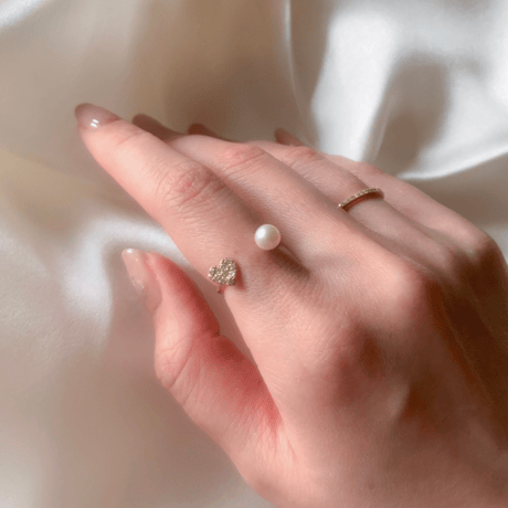 Heart pave pearl ring