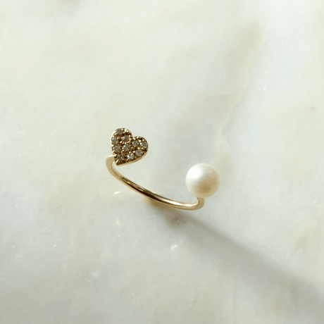 Heart pave pearl ring