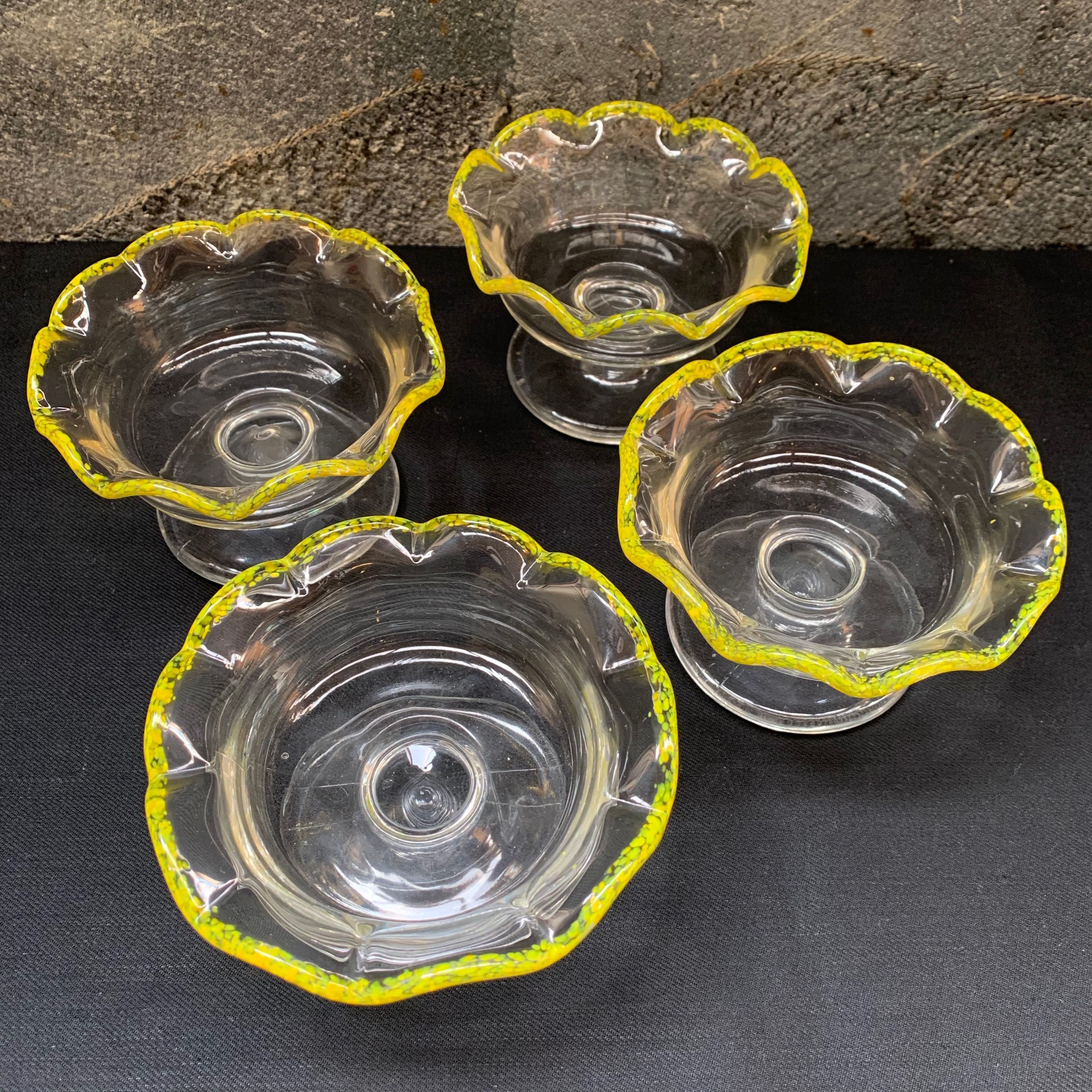 昭和 レトロ ガラス 氷コップ 4客 パフェ デザート 脚付 足つき フリル