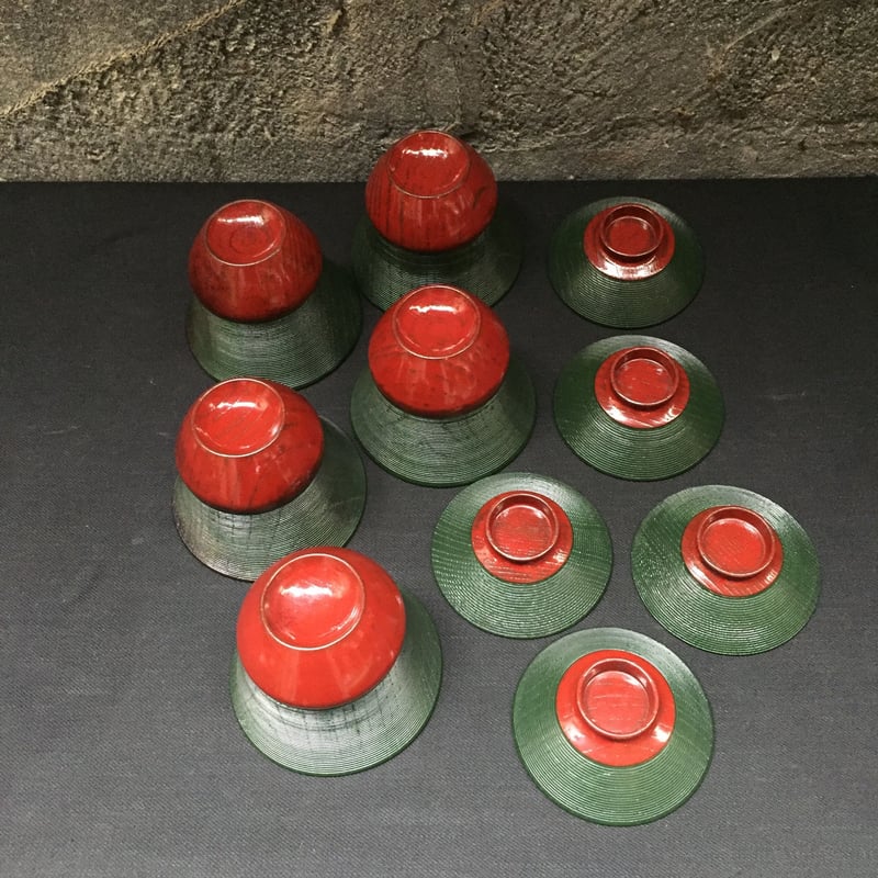 Japan Antique 糸目 千筋 溜塗 本漆 小型吸物椀 5客揃 茶懐石 茶道具 |