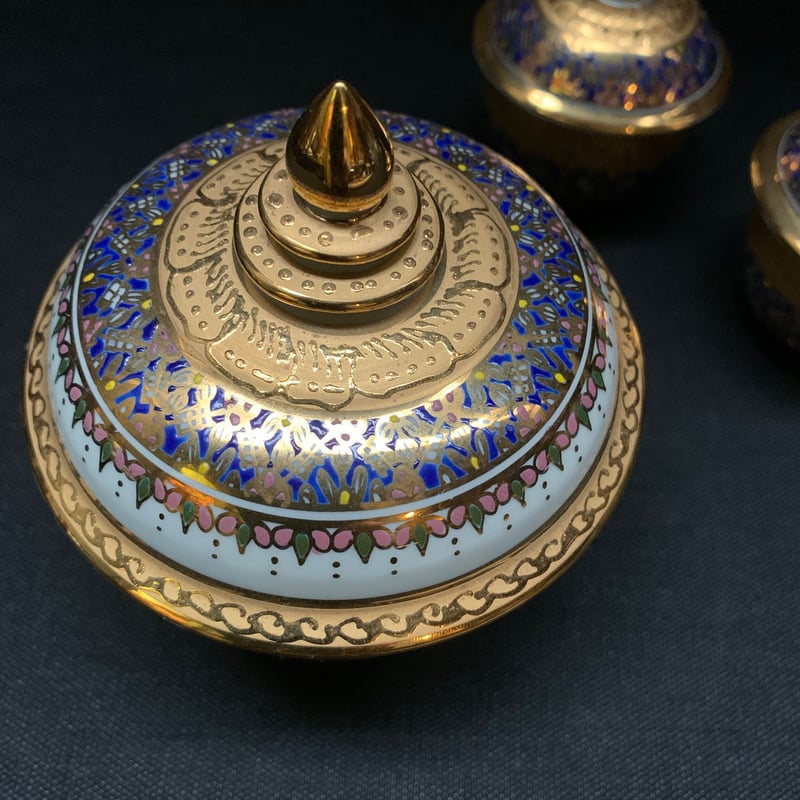 Thailand Vintage 王室御用達 ベンジャロン焼き 蓋付 湯のみ 湯呑 小物