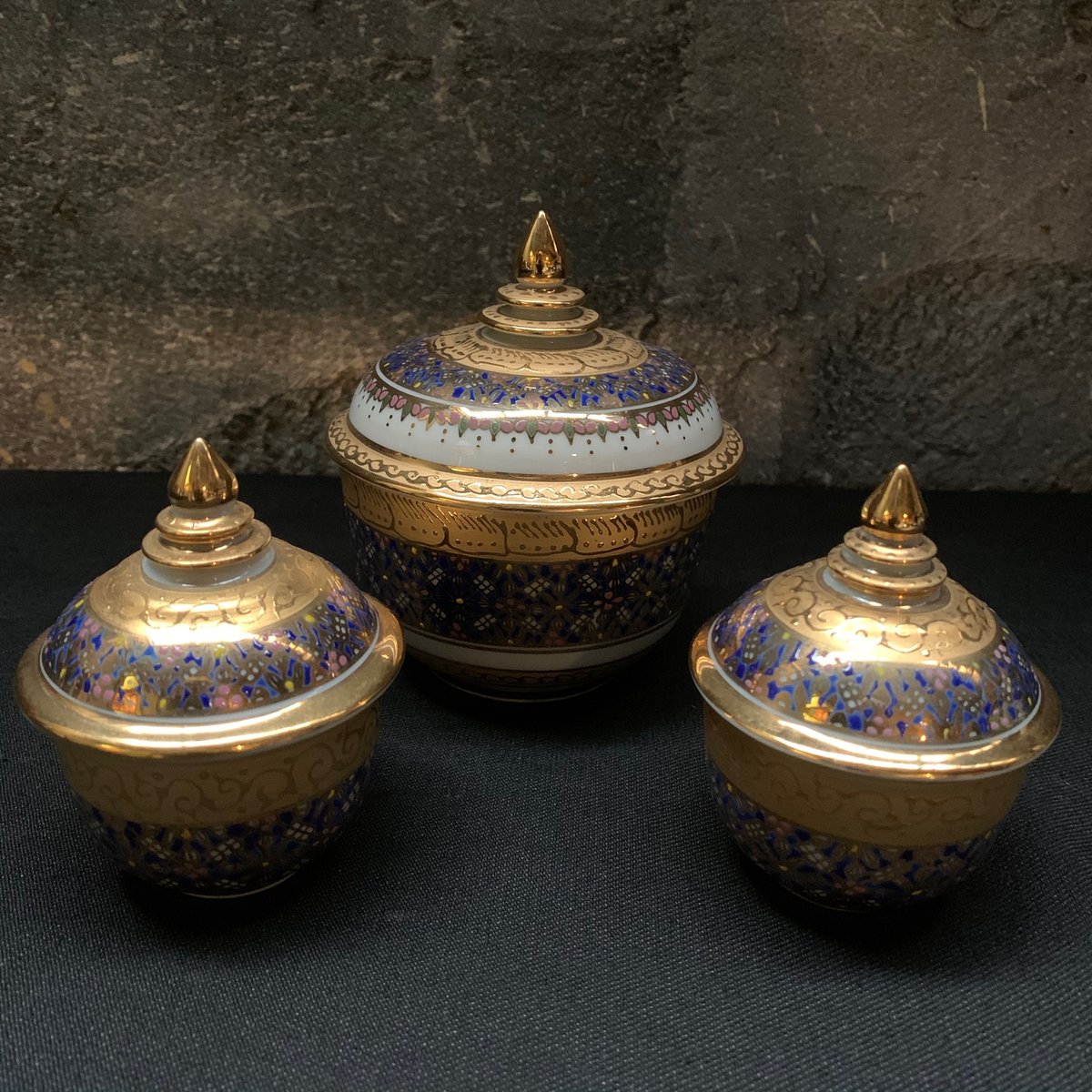 Thailand Vintage 王室御用達 ベンジャロン焼き 蓋付 湯のみ 湯呑 小物