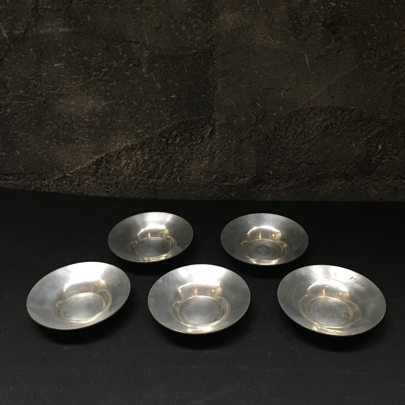 Japan Vintage 秦 蔵六 造 純錫 二世 茶托 刻 5客 并刻 煎茶 錫