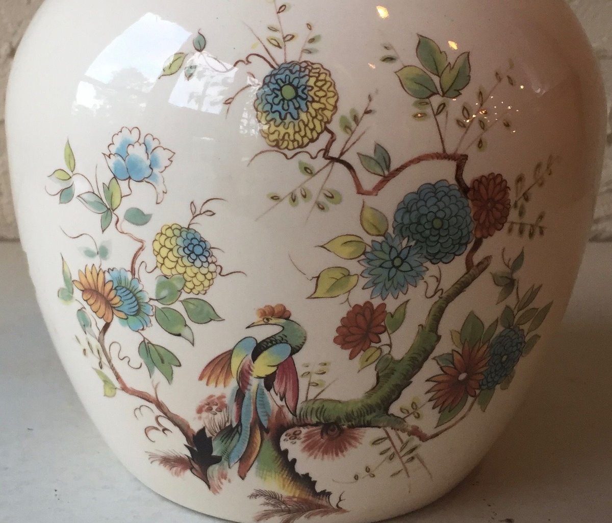 2789 ロイヤルコールドン  Cauldon 花鳥　茶壺 Royal Cauldon ロイヤルコールドン tea caddy jar 紅茶壷 茶葉入 イ