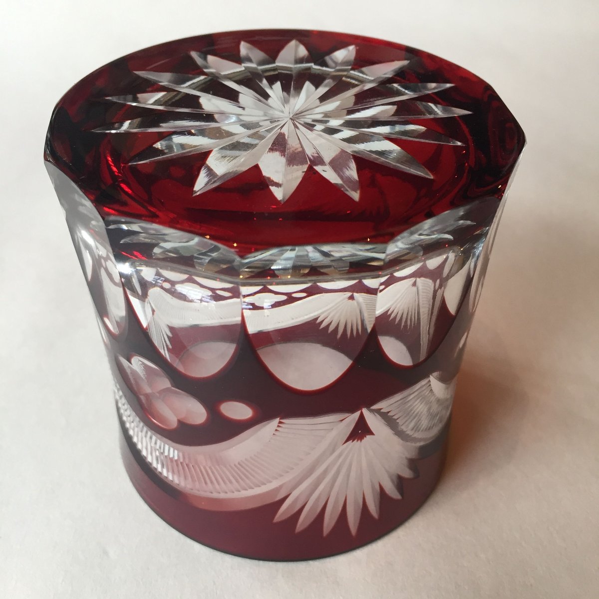 Japan Vintage 明治 切子 赤色被せ ロックグラス 明治期 旧家