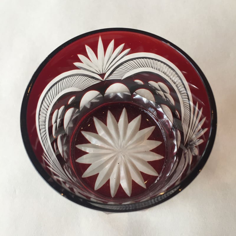 Japan Vintage 明治 切子 赤色被せ ロックグラス 明治期 旧家