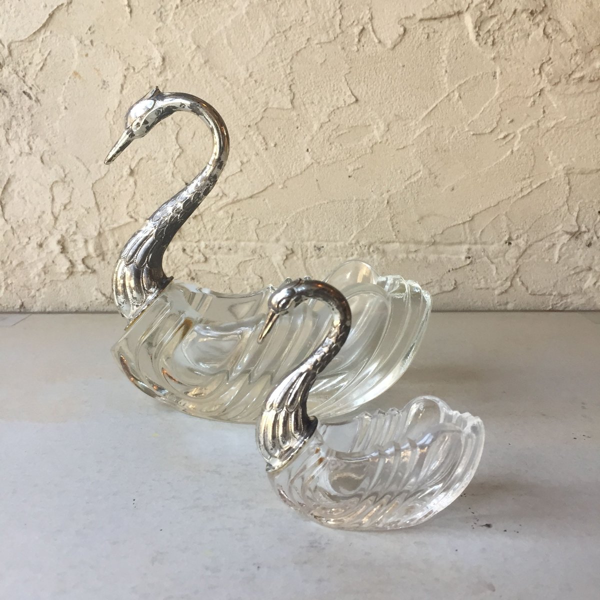 フランスアンティーク風　スワン　白鳥　ガラス製 白鳥 デザイン スプーン付き fit=scale-down,w=1200