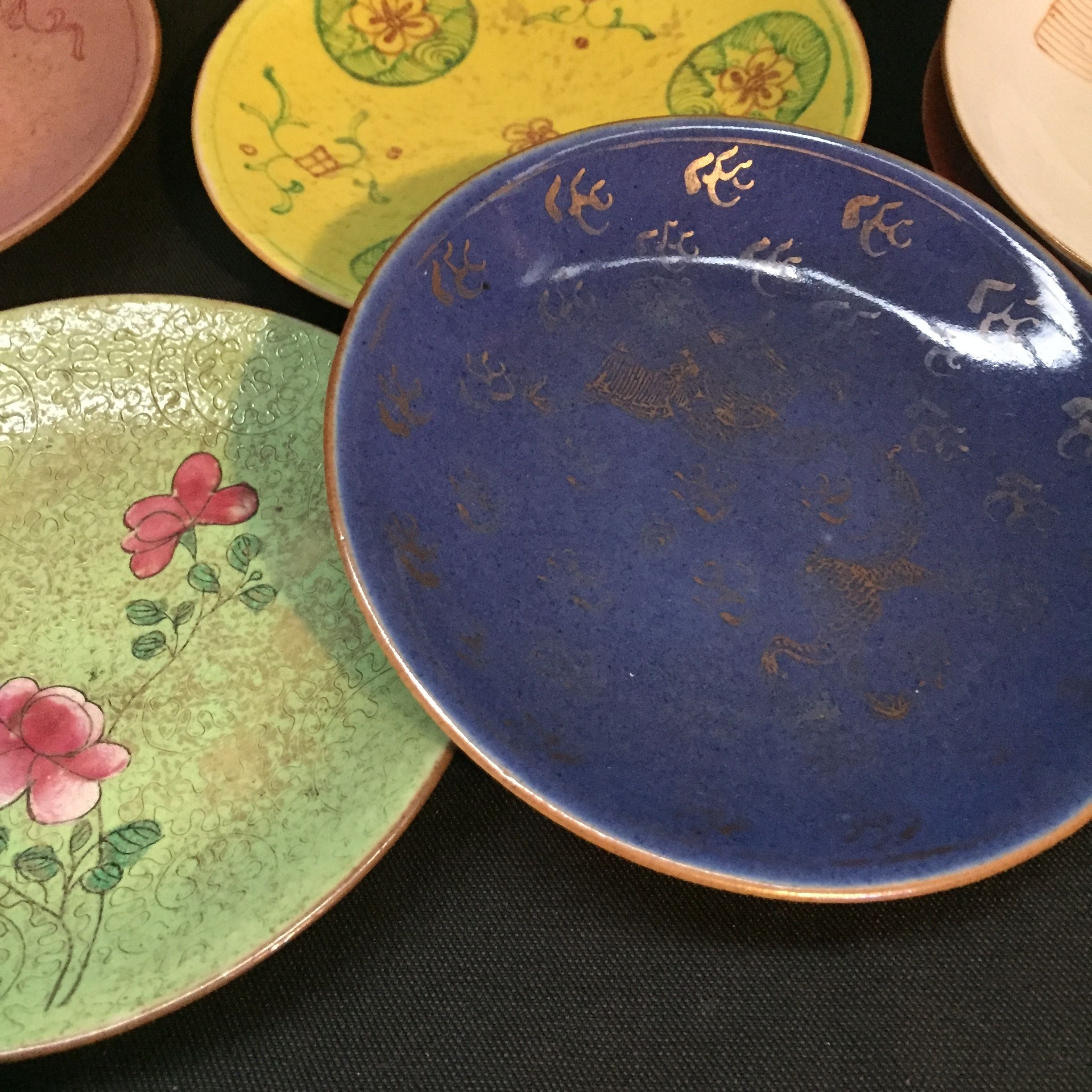 China Antique 大清嘉慶年製 乾隆 中国古玩 十錦手 絵替 図替わり皿 粉