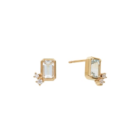 QIREINI K10YG ダイヤモンド／アクアマリンピアス　101708010122