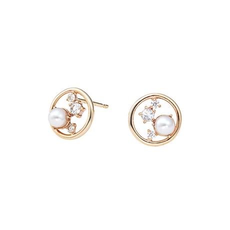 QIREINI K10YG H&Cダイヤモンド／淡水パール／アクアマリン ピアス 113808010074