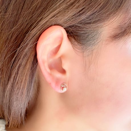 QIREINI K10YG H&Cダイヤモンド／淡水パール／アクアマリン ピアス 113808010074