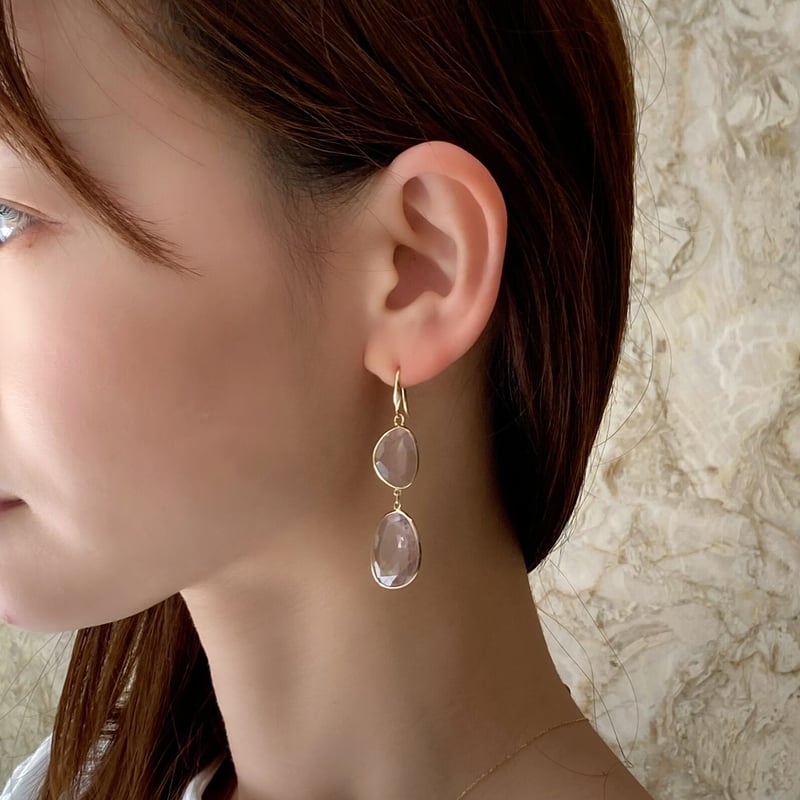 K10YGアメジスト/ローズクォーツピアス | VERITEOnline-Shop