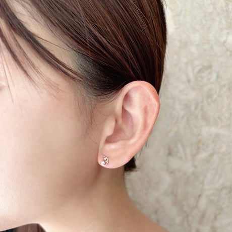QIREINI K10YG ダイヤモンド／淡水パール／アクアマリンピアス 113808010053