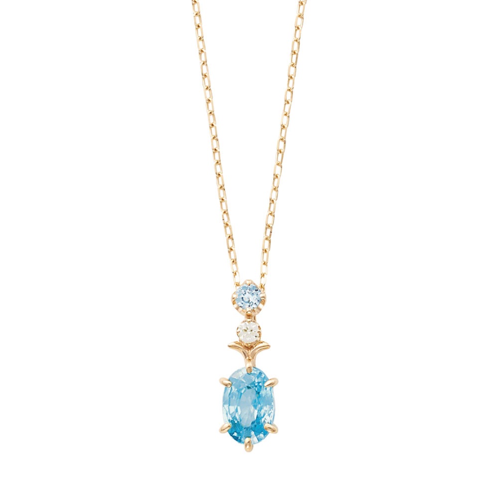 QIREINI K10YG ダイヤモンド/ジルコン/アクアマリン ネックレス QIREINI K10YG ダイヤモンド/ジルコン/アクアマリン ネックレス