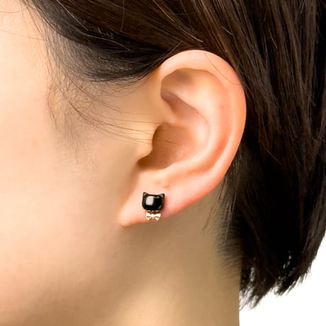 K10YG オニキス ピアス (ネコ) 403508061478