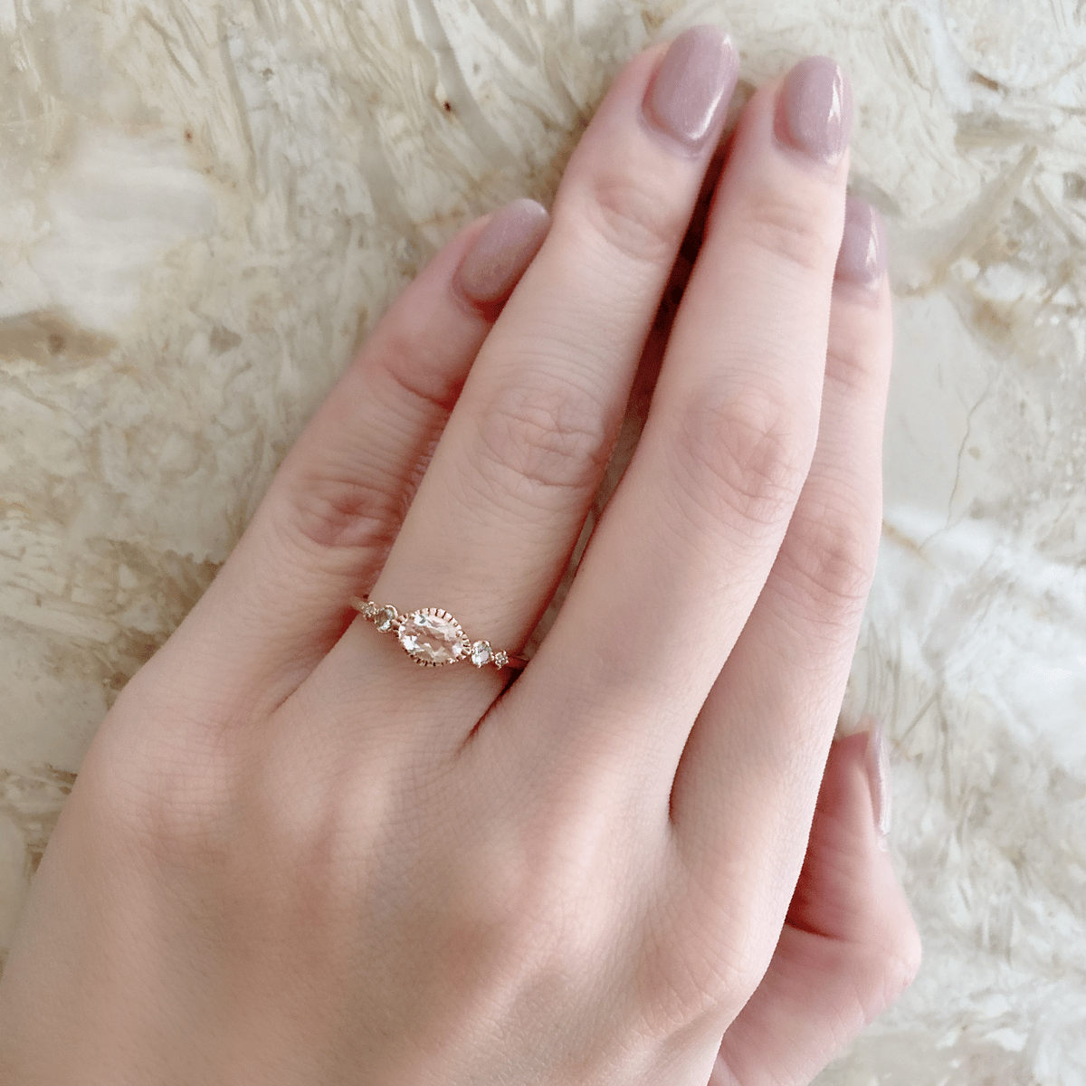 QIREINI K10YGダイヤモンド／モルガナイト／アクアマリンリング